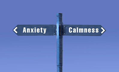 On the road sign the words Anxiety and Calmness