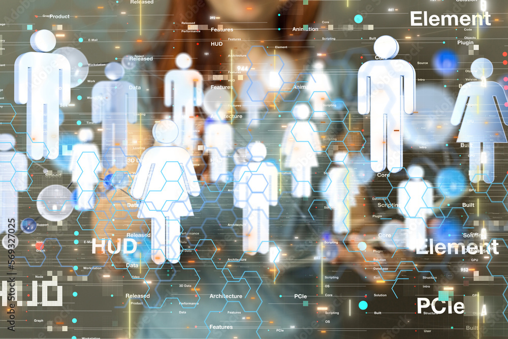 Poster Global network. Blockchain. 3D illustration. Neural networks and artificial intelligence. Abstract  - connection