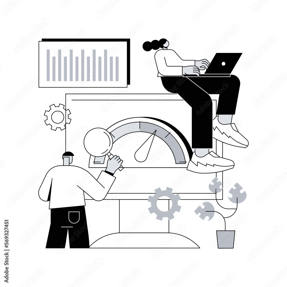 Poster benchmark testing abstract concept vector illustration. benchmarking software, product performance i