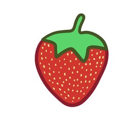 Cute strawberry illustration. Outlined simple fruit . Gardery plant in cartoon style. Single