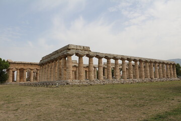 The Paestum view to Temple of Hera and Temple of Poseidon, Campania Italy
