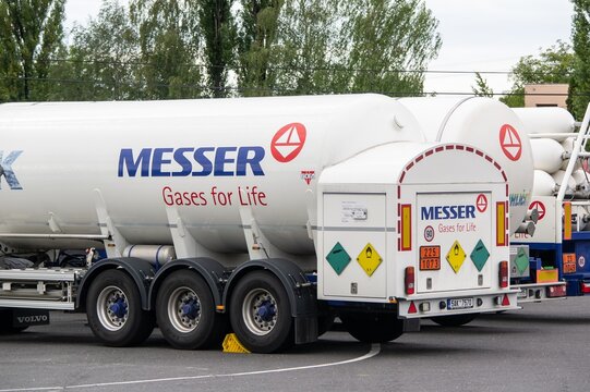 Truck trailer of Messer company which delivers industrial gases