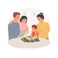 Advent Sunday isolated cartoon vector illustration. Happy and smiling Christian family celebrating Advent Sunday in church, religious festivals, holy days, candle lighting vector cartoon.