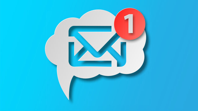 Cartoon white bubble with email notice. Flat simple style trend modern e-mail. Graphic design isolated on blue background. Concept of you've got mail and full inbox or mailbox bubble symbol.