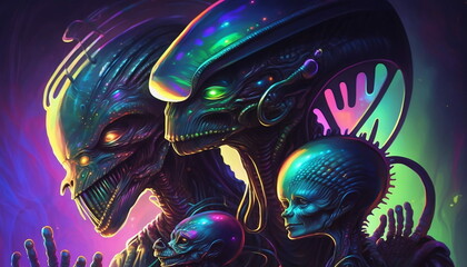 Obraz premium AI Generated Ar collections of Aliens with different shapes could be beautiful decorations,landscapes or backgrounds