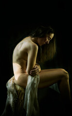 baroque style portrait of woman in pensive pose