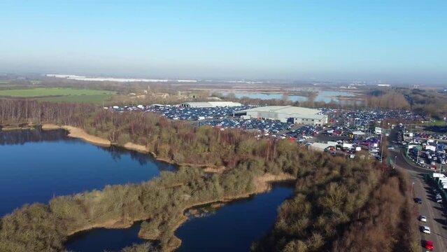 Aerial Footage of Huge Car Parking at Kempston Bedford Town of England UK. The Footage  Was Captured on 06-Feb-2023 with Drone's Camera
