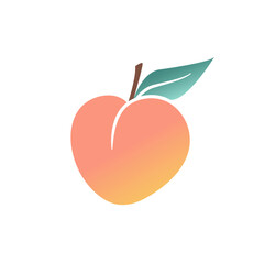 Sweet peach icon logo silhouette vector simple color illustration isolated on white background. Fruit for print, web.