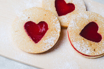Heart Shaped Jam Filled Cookies, Linzer Cookies, Romantic Love Concept