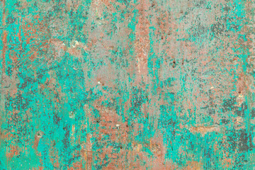 pattern of grunge wall with different colors covered by peeling green color in harmonic structure