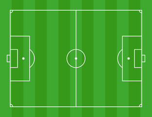 A birds eye view of a grass soccer court, national soccer team, a green pitch vector illustration background.