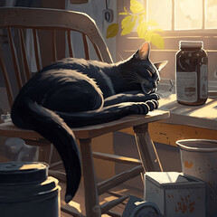Black Cat sleeping, Art
