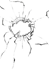 Cracked broken glass, texture for design on white background.
