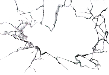 Cracked broken glass on a white background. Damaged window texture