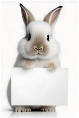Easter Bunny, Easter bunny holding white card, white rabbit on white background, easter background , cute easter bunny 