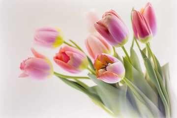 Cute natural spring tulip flowers. Illustration Generative AI - obrazy, fototapety, plakaty