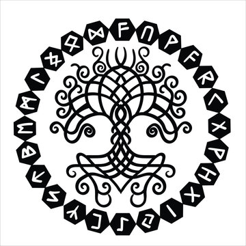 Tree of Life , Yggdrasil of awe runes  vector  