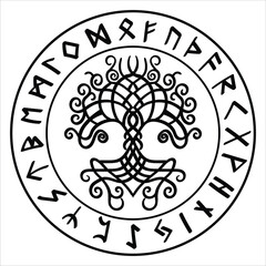 Tree of Life , Yggdrasil of awe runes  vector  