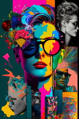 Fototapeta na wymiar Trendy Fashion Model Art Paper Collage Design Illustration Wallpaper Bright Colors Generative AI