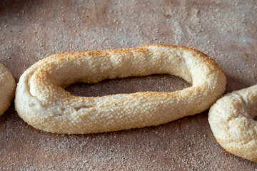 Traditional Ka’ak Arab Bread with White Sesame Seeds Close Up