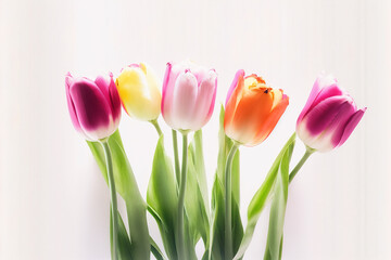Fototapeta premium Cute natural spring tulip flowers. Illustration Generative AI