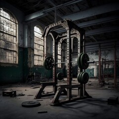 Naklejka na ściany i meble Gym Equipment in an Industrial Setting, Ai Genrative