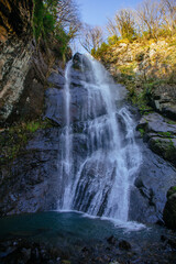 Fototapeta na wymiar Beautiful waterfall Mahunceti in Georgia