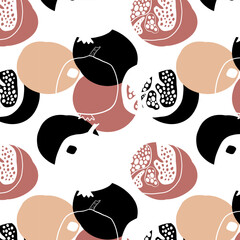 Seamless pattern with stylishly colored pomegranates.