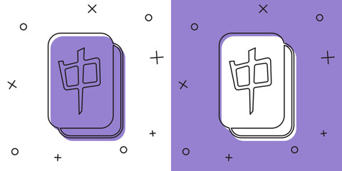 Set Mahjong pieces icon isolated on white and purple background. Chinese mahjong red dragon game emoji. Vector