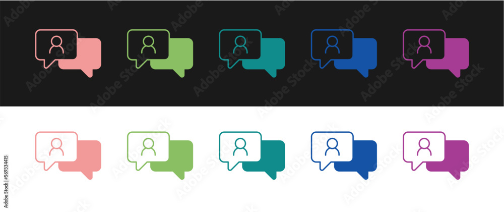 Poster set speech bubble chat icon isolated on black and white background. message icon. communication or c