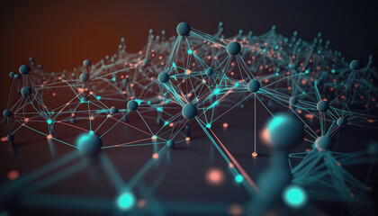The structure of the network connection of points and lines. Data technology. 3D rendering. Generative AI