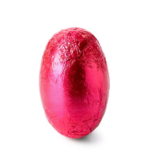 Easter egg in red foil on white background