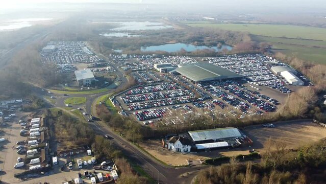 Aerial Footage of Huge Car Parking at Kempston Bedford Town of England UK. The Footage  Was Captured on 06-Feb-2023 with Drone's Camera