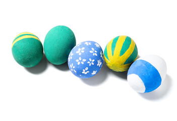 Painted Easter eggs on white background