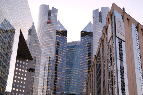 La Défense, France - January the 2nd, 2023: A view of some beautiful modern buildings at la Défense.