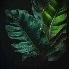 background of green tropical leaves, AI generative