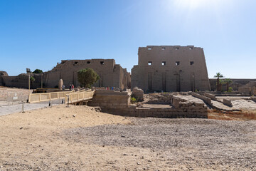 Karnak Temple in Luxor seen from outside on a sunny day.