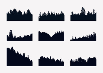 Set evergreen fir forest silhouetts