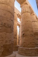 Columns of the Karnak temple in Luxor, without people and on a sunny day.