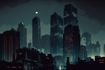 skyline city at night Generative AI, Generativ, KI