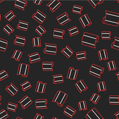 Line Textile fabric roll icon isolated seamless pattern on black background. Roll, mat, rug, cloth, carpet or paper roll icon. Vector