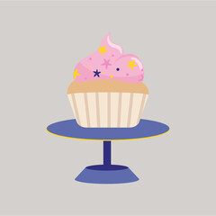 Flat Design Illustration with Cupcake and Pink Cream 