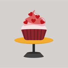 Flat Design Illustration with Cupcake, Candy Love Heart 