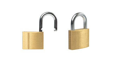 Two Locks Isolated, Golden Padlocks Set