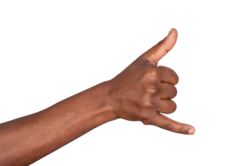 Male hand making a call me gesture isolated on white or transparent background