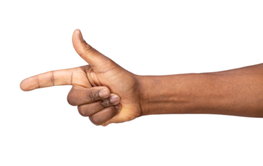 Man pointing finger in order to show something, isolated on white or transparent background