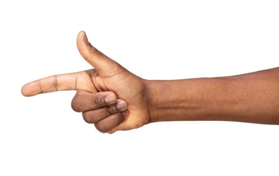 Man pointing finger in order to show something, isolated on white or transparent background