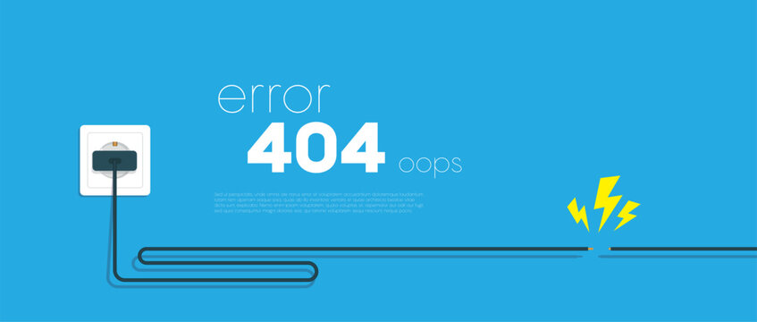 Electric Plug and Socket unplug outline design vector. 404 error background web banner, Electric wire shock, disconnection, loss of connect. Vector 10 eps.