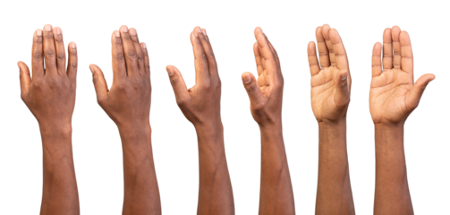 Set of male hands gestures isolated over transparent or white background