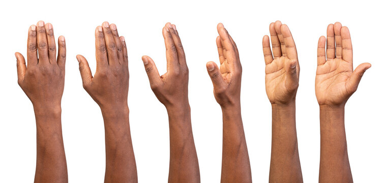 Set of male hands gestures isolated over transparent or white background